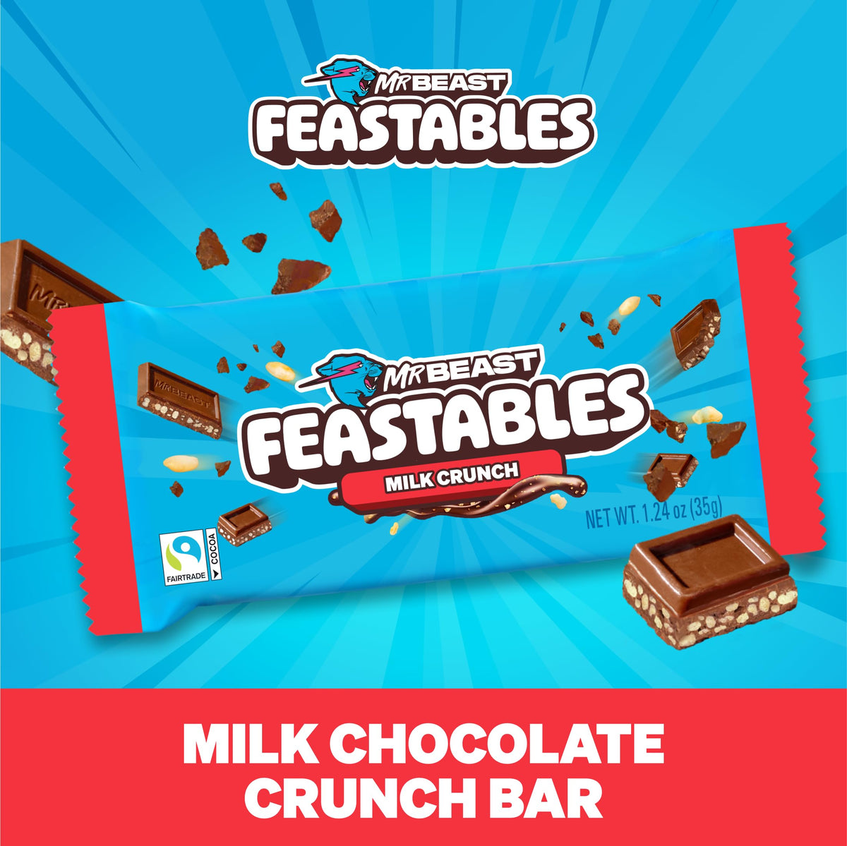 Feastables MrBeast Milk Chocolate Crunch Bar – Full Size 24 Count, Fairtrade Cocoa