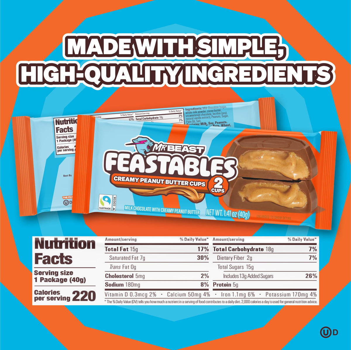 Feastables MrBeast Peanut Butter Cups – Milk Chocolate with Creamy Peanut Butter, 24 Count (2-Cup Packs)