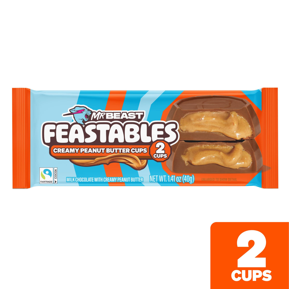 Feastables MrBeast Peanut Butter Cups – Milk Chocolate with Creamy Peanut Butter, 24 Count (2-Cup Packs)