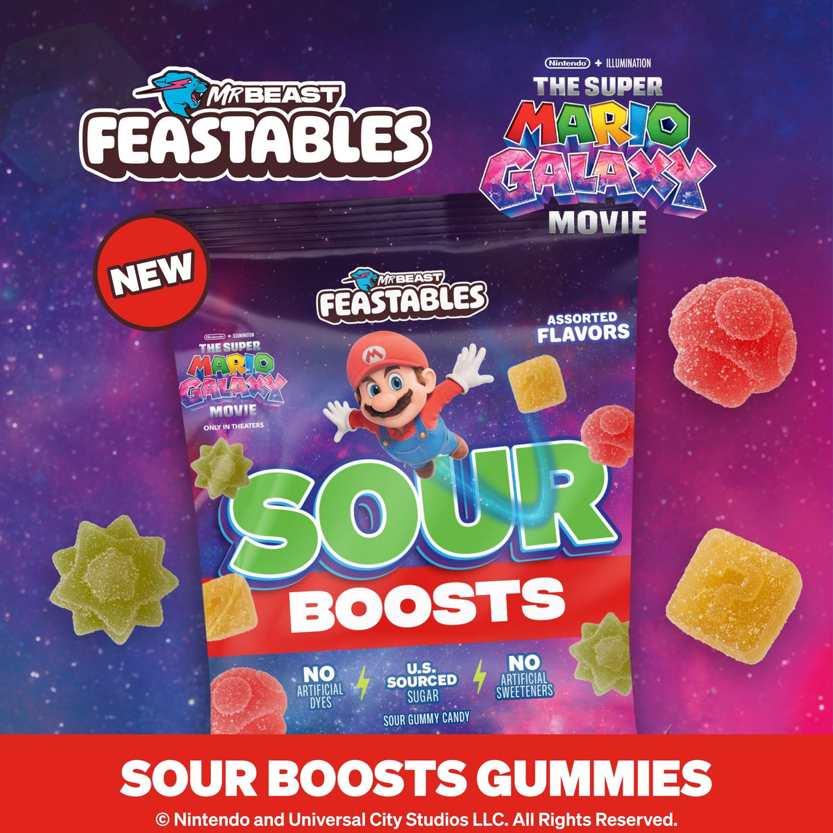 MrBeast Feastables Sour Boosts Gummy Candy – Galaxy Movie Limited Edition, 4.5oz (12 Count)