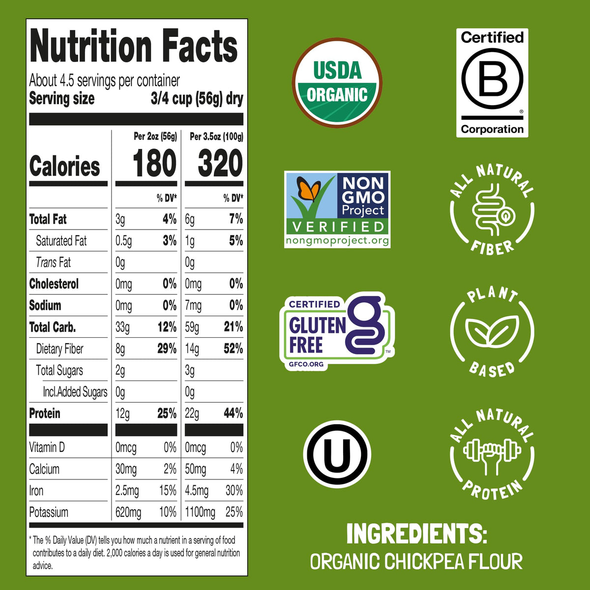 Felicia Gluten Free Pasta – Chickpea Fusilli, 22g Protein, 14g Fiber per Serving | Organic, Non-GMO, 8.8 oz, 6 Boxes