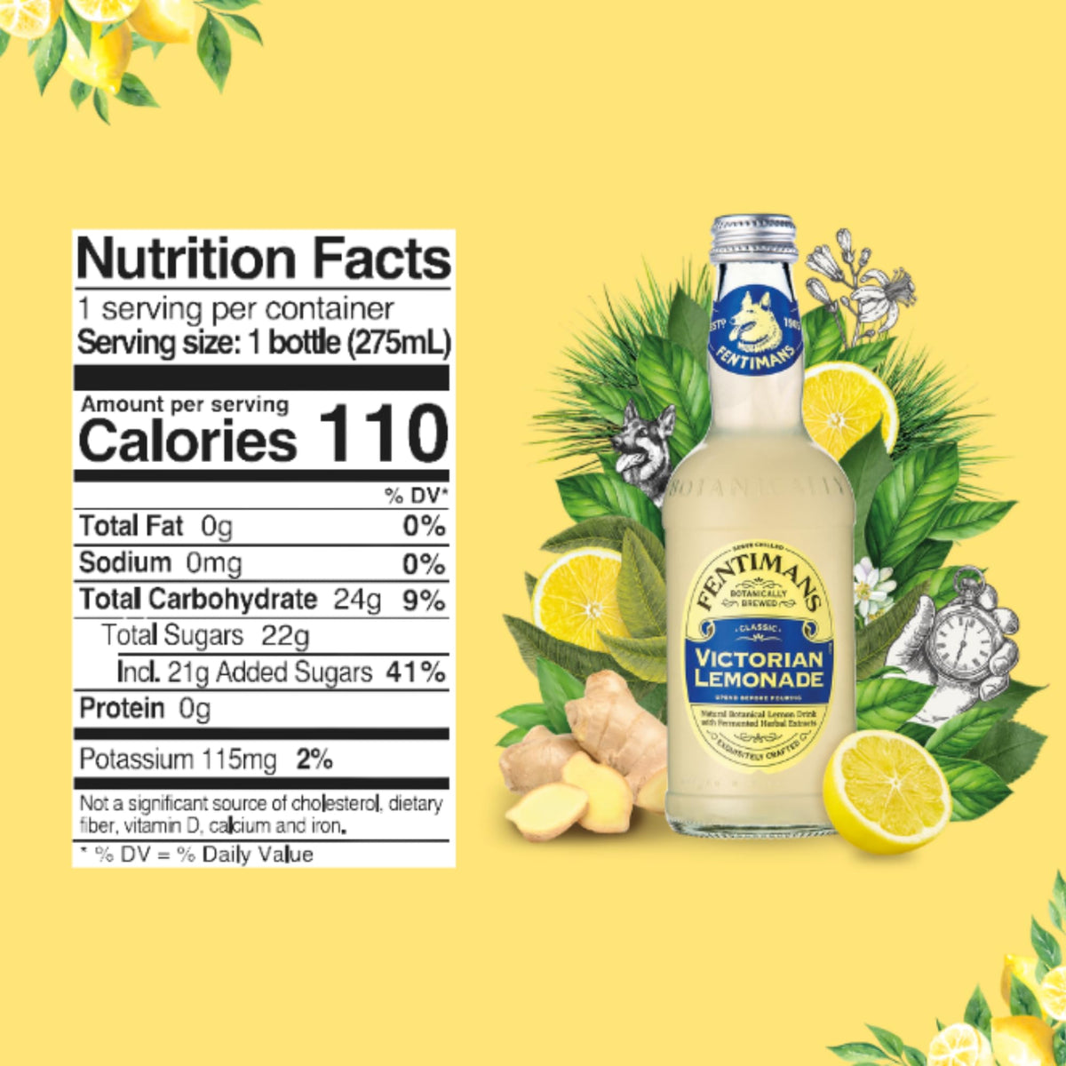 Fentimans Sparkling Victorian Lemonade – All-Natural, Botanically Brewed Lemon Soda (9.3 fl oz, Pack of 12)