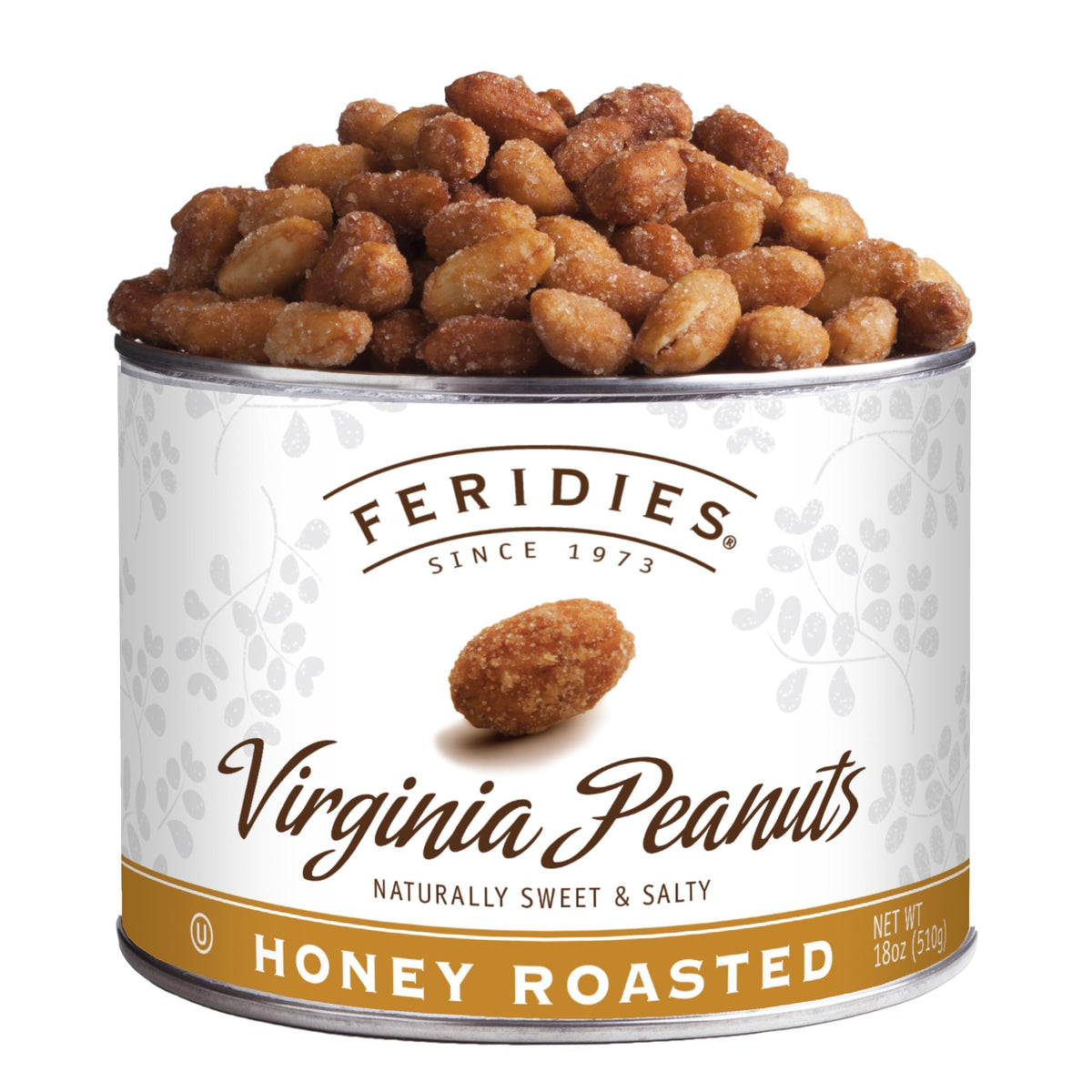 FERIDIES Honey Roasted Extra Large Giant Virginia Peanuts - 18oz Vacuum Can | Gourmet Snack