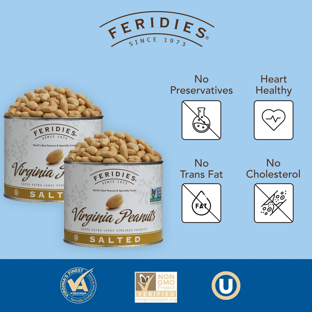 FERIDIES Top Grade Salted Extra Large Virginia Peanuts – 2.5 lb Pack of 2
