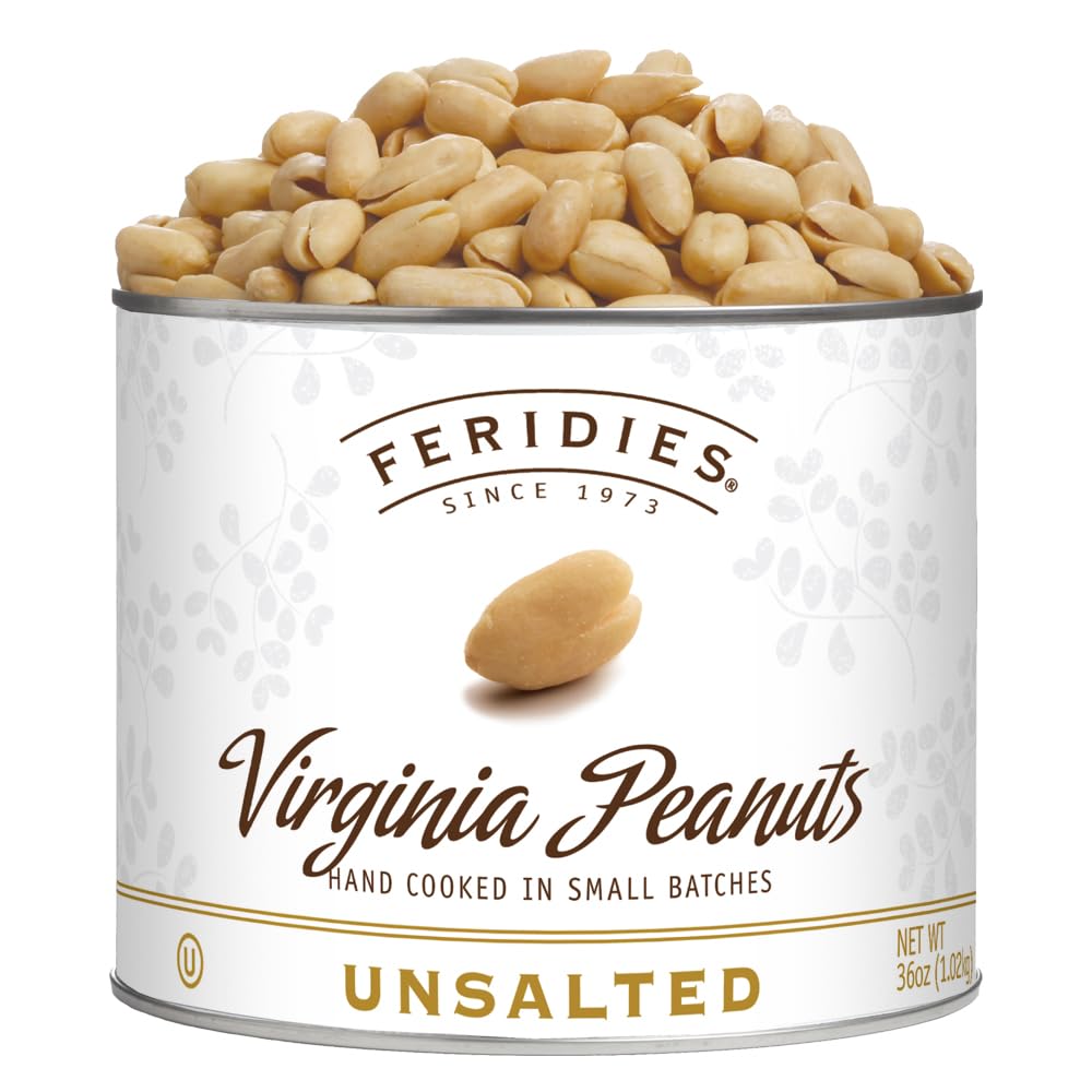FERIDIES Unsalted Virginia Peanuts – 36 Oz Tin, Cooked in Pure Peanut Oil, Non-GMO, OU Kosher