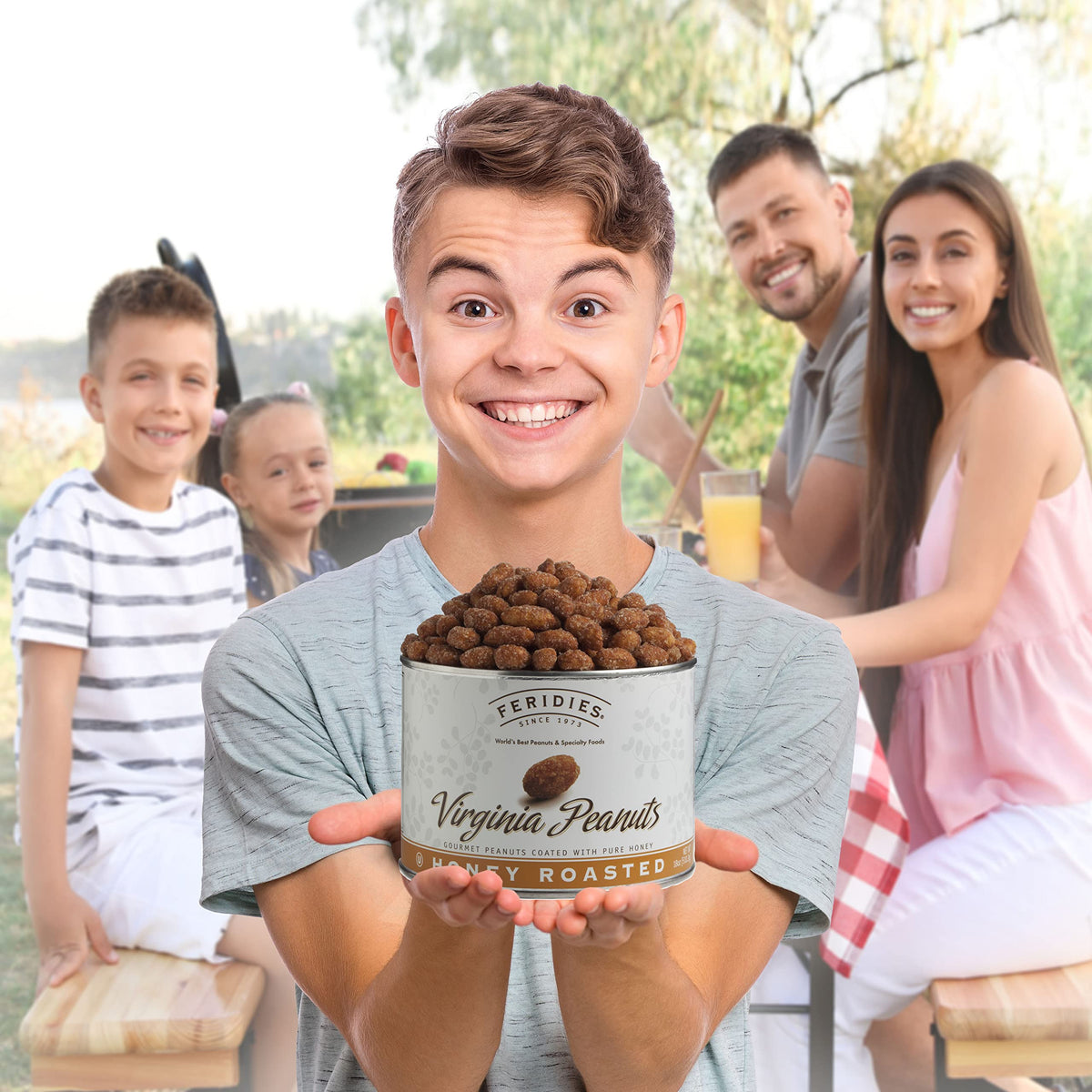 FERIDIES Honey Roasted Extra Large Giant Virginia Peanuts - 18oz Vacuum Can | Gourmet Snack