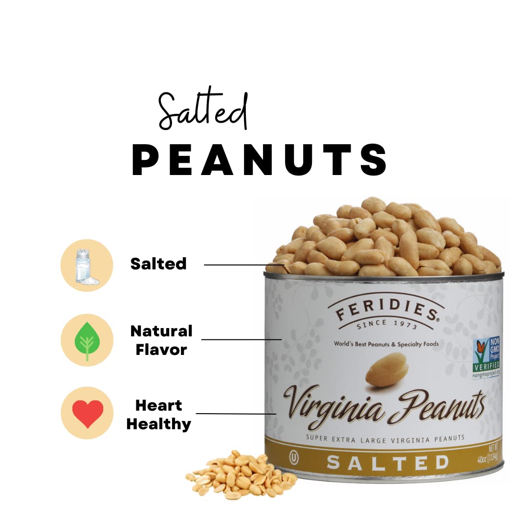 FERIDIES Super Extra Large Salted Virginia Peanuts – 18 oz Can