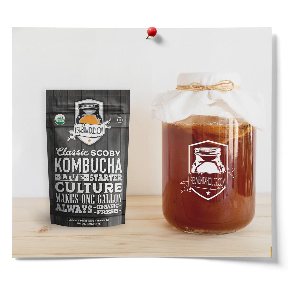 Fermentaholics Organic Kombucha SCOBY with Twelve Ounces of Starter Tea – Makes One Gallon Batch (2 Pack)