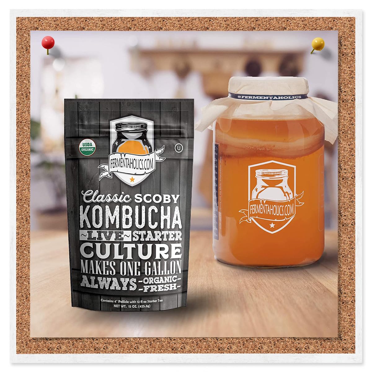 Fermentaholics Organic Kombucha SCOBY with Twelve Ounces of Starter Tea – Makes One Gallon Batch (2 Pack)