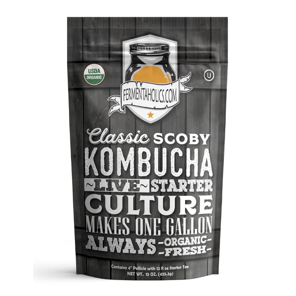 Fermentaholics Organic Kombucha SCOBY with Twelve Ounces of Starter Tea – Makes One Gallon Batch (2 Pack)