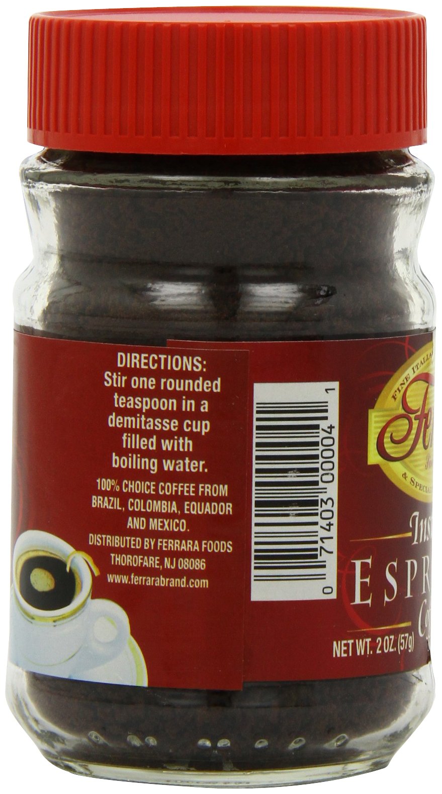 Ferrara Instant Espresso Coffee — 2-Ounce Glass Jars (Pack of 6)