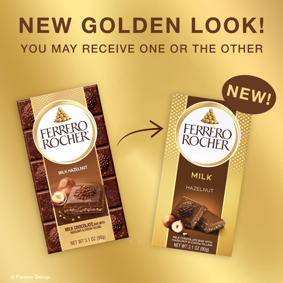 Ferrero Rocher Premium Milk Chocolate Hazelnut Bar – 8 Bars, 3.1 oz Each