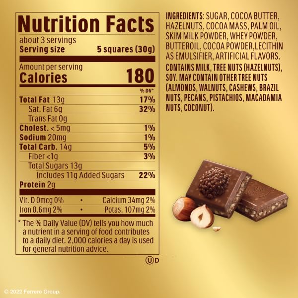 Ferrero Rocher Premium Milk Chocolate Hazelnut Bar – 8 Bars, 3.1 oz Each