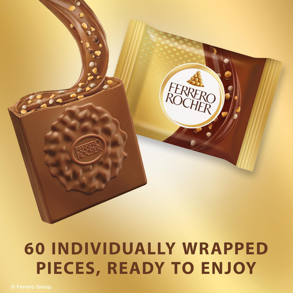 Ferrero Rocher Premium Milk Hazelnut Chocolates – 60-Count Gift Pack, Individually Wrapped