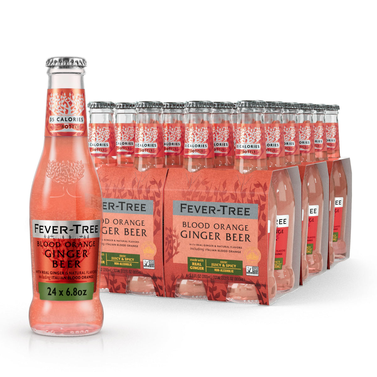 Fever-Tree Blood Orange Ginger Beer – Premium Mixer for Cocktails & Mocktails, 6.8 fl oz Bottles (Pack of 4), Naturally Sourced, Non-GMO