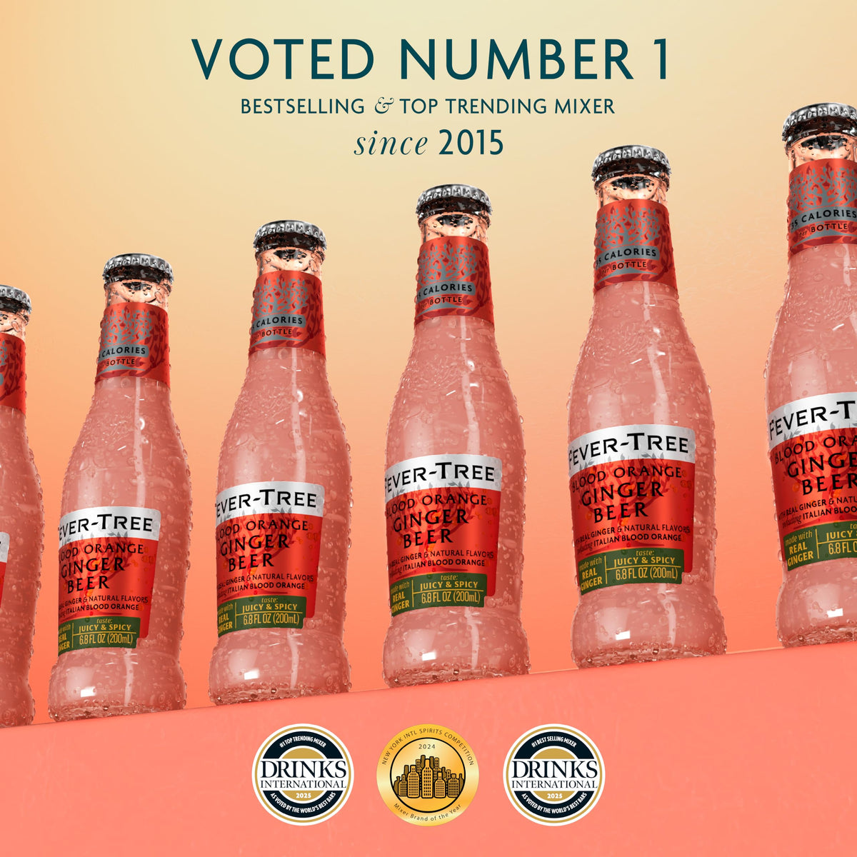 Fever-Tree Blood Orange Ginger Beer – Premium Mixer for Cocktails & Mocktails, 6.8 fl oz Bottles (Pack of 4), Naturally Sourced, Non-GMO