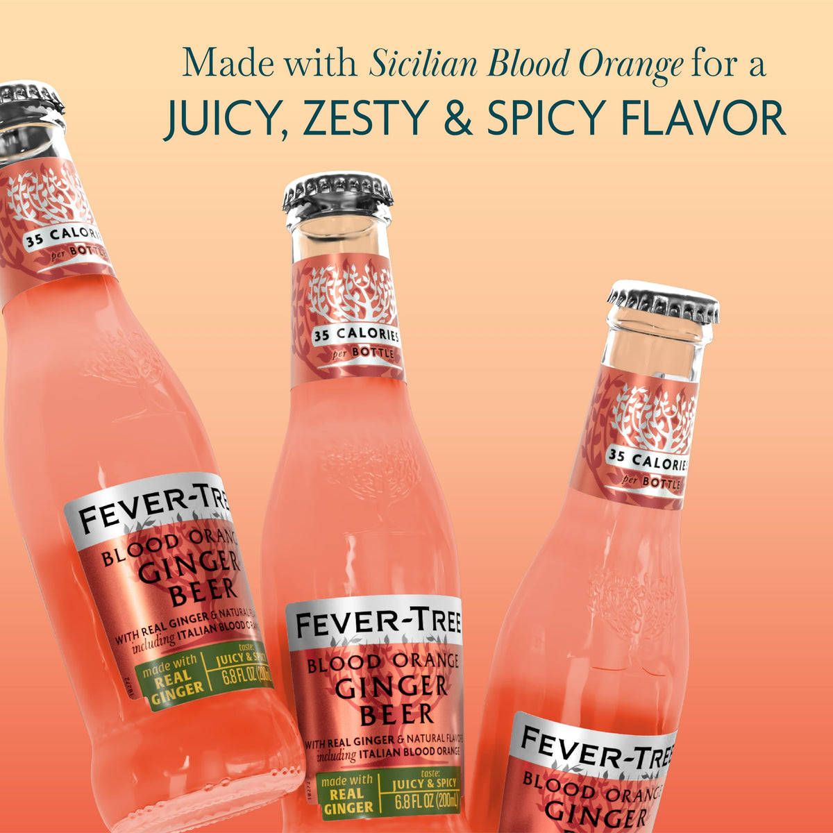 Fever-Tree Blood Orange Ginger Beer – Premium Mixer for Cocktails & Mocktails, 6.8 fl oz Bottles (Pack of 4), Naturally Sourced, Non-GMO