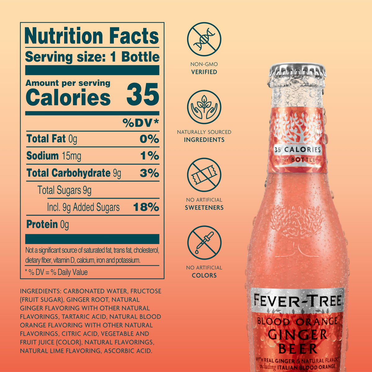 Fever-Tree Blood Orange Ginger Beer – Premium Mixer for Cocktails & Mocktails, 6.8 fl oz Bottles (Pack of 4), Naturally Sourced, Non-GMO