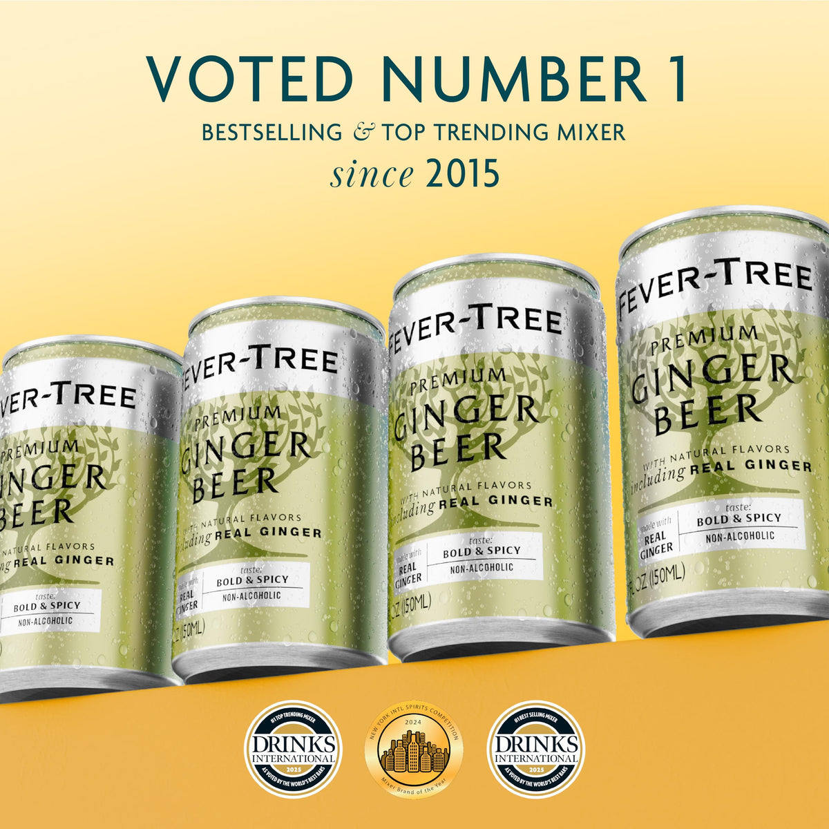 Fever-Tree Ginger Beer – Premium Mixer for Cocktails & Mocktails, 24 x 5.07 fl oz, Naturally Sourced & Non-GMO