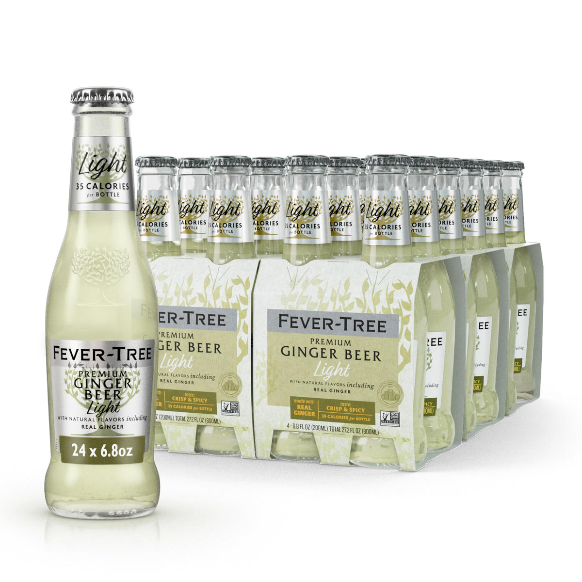 Fever-Tree Light Ginger Beer — Low-Calorie, No Artificial Sweeteners or Colors, 6.8 fl oz (24 Bottles)
