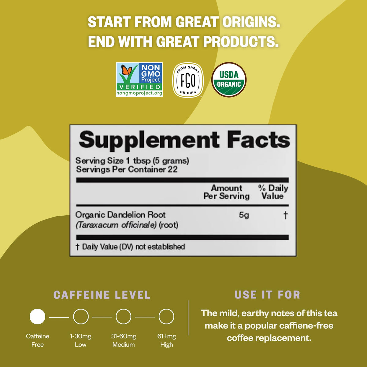 FGO Organic Dandelion Root Tea – Caffeine Free, Cut & Sifted, 16oz Bulk Bag