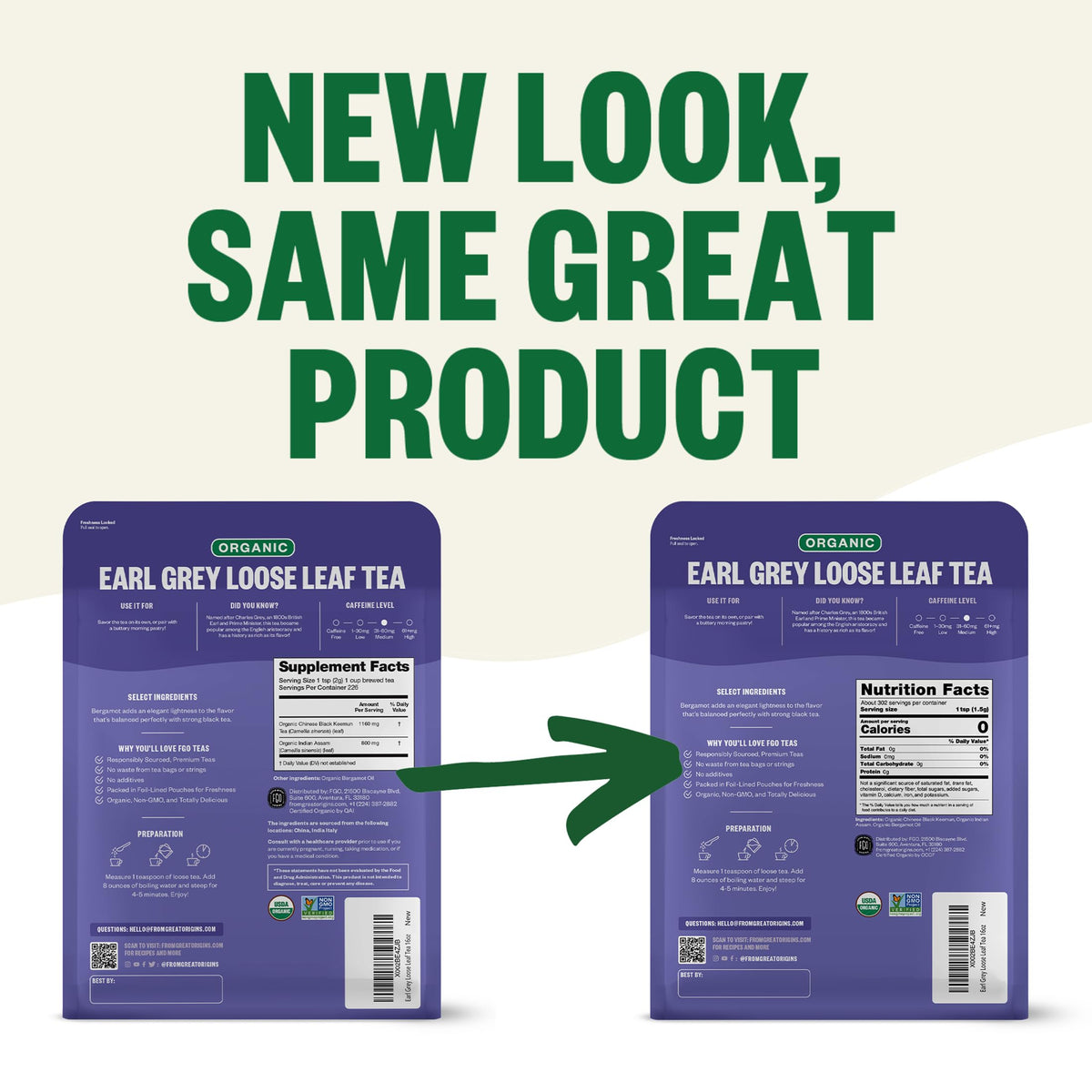 FGO Organic Earl Grey Black Tea — 16 oz Loose Leaf (Resealable Bag)
