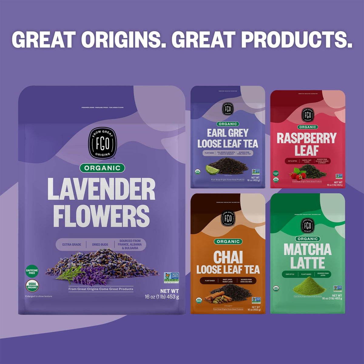 FGO Organic Dried Lavender Flowers – Extra Grade French Lavender Buds, 16oz Bulk