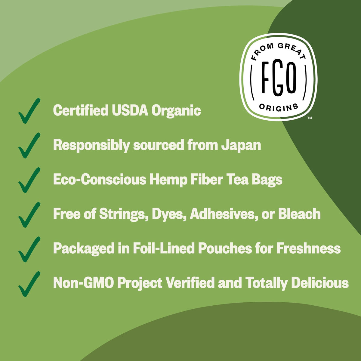 FGO Organic Japanese Matcha + Green Tea | 100 Eco-Conscious Tea Bags | Resealable Kraft Bag (Pack of 1)