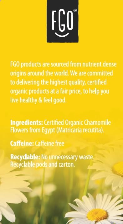 FGO Organic Chamomile Tea K-Cup Pods for Keurig – 24 Count, Caffeine-Free, USDA Organic