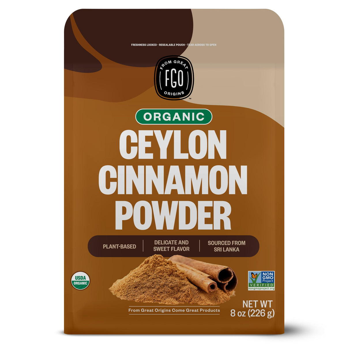 FGO Organic Ceylon Cinnamon Powder – 8oz, True Sri Lankan Cinnamon, USDA Organic & Non-GMO