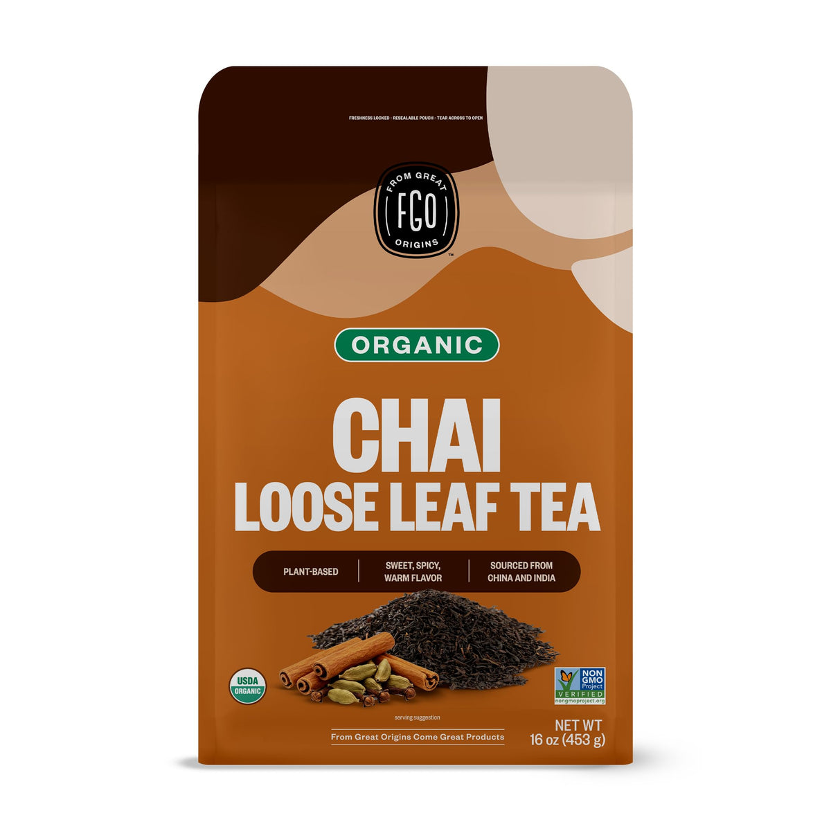 FGO Organic Chai Tea – 16 oz Loose Leaf Bulk, Resealable Pack of 1 | USDA Organic