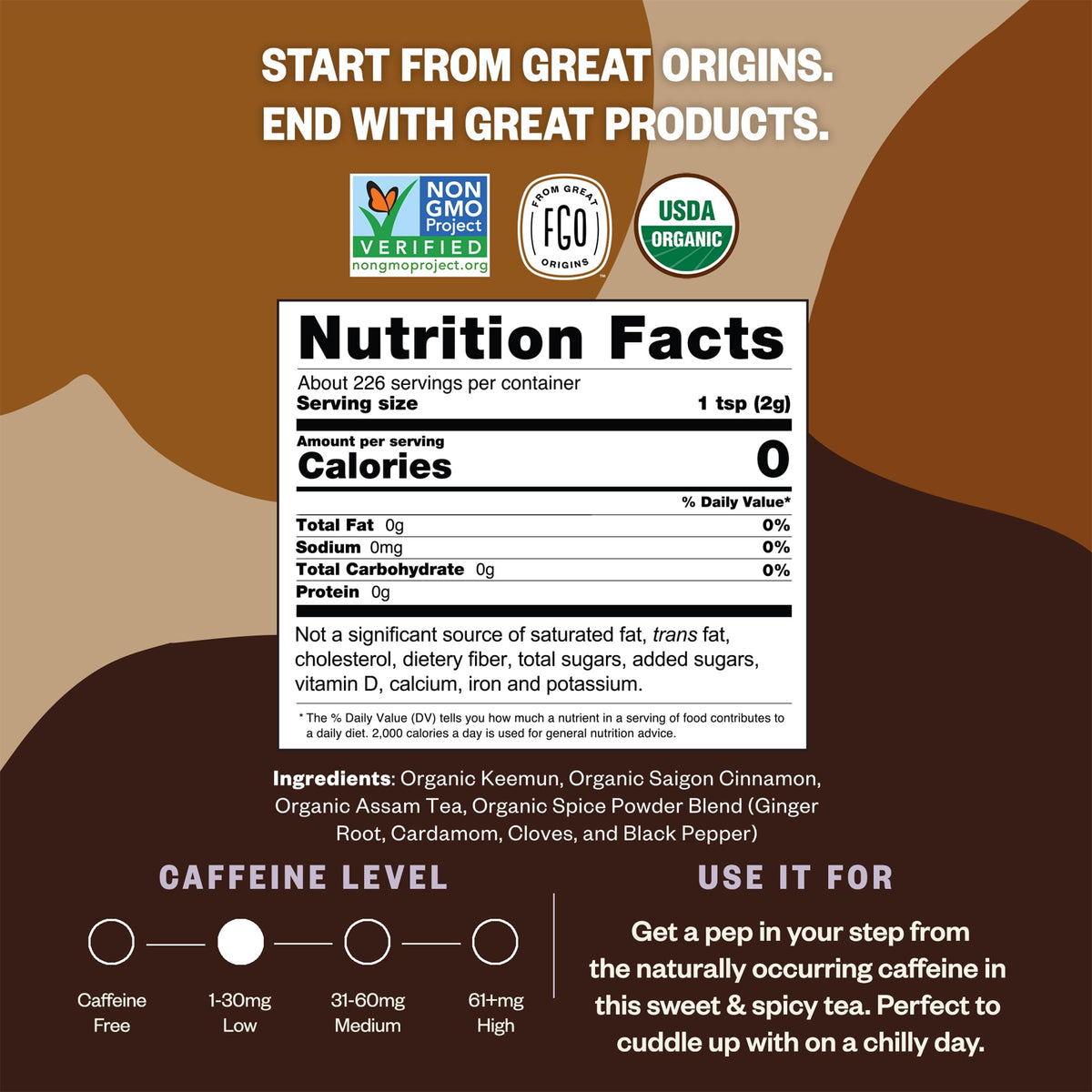FGO Organic Chai Tea – 16 oz Loose Leaf Bulk, Resealable Pack of 1 | USDA Organic