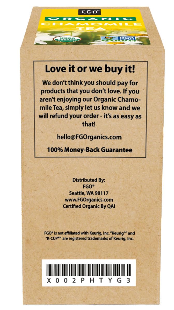 FGO Organic Chamomile Tea K-Cup Pods for Keurig – 24 Count, Caffeine-Free, USDA Organic