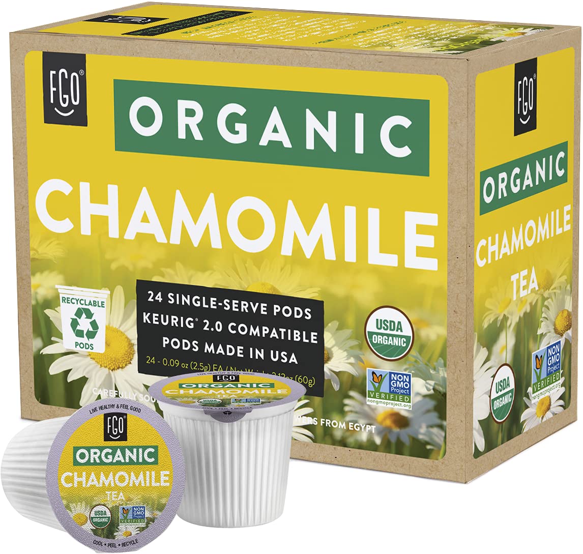 FGO Organic Chamomile Tea K-Cup Pods for Keurig – 24 Count, Caffeine-Free, USDA Organic