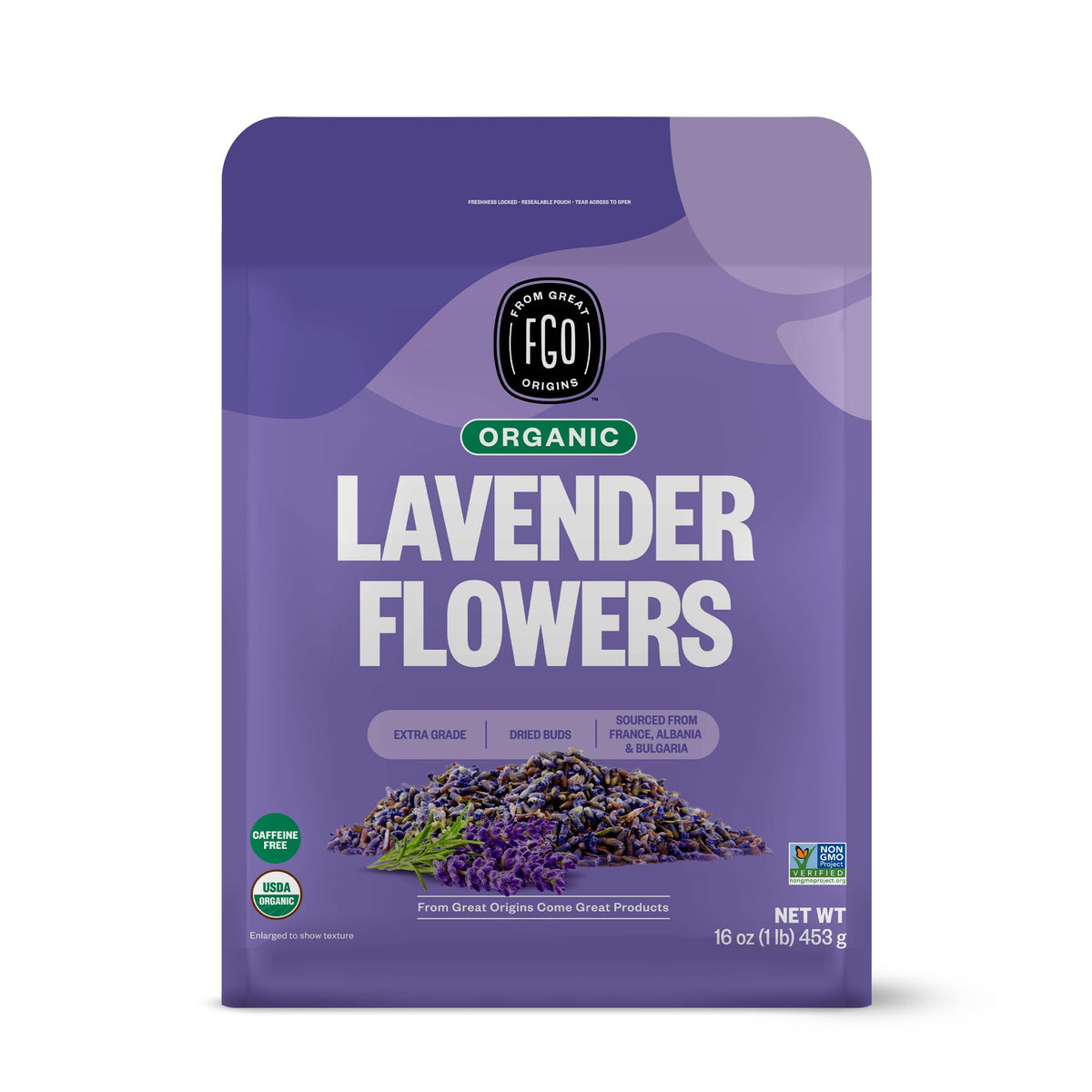 FGO Organic Dried Lavender Flowers – Extra Grade French Lavender Buds, 16oz Bulk