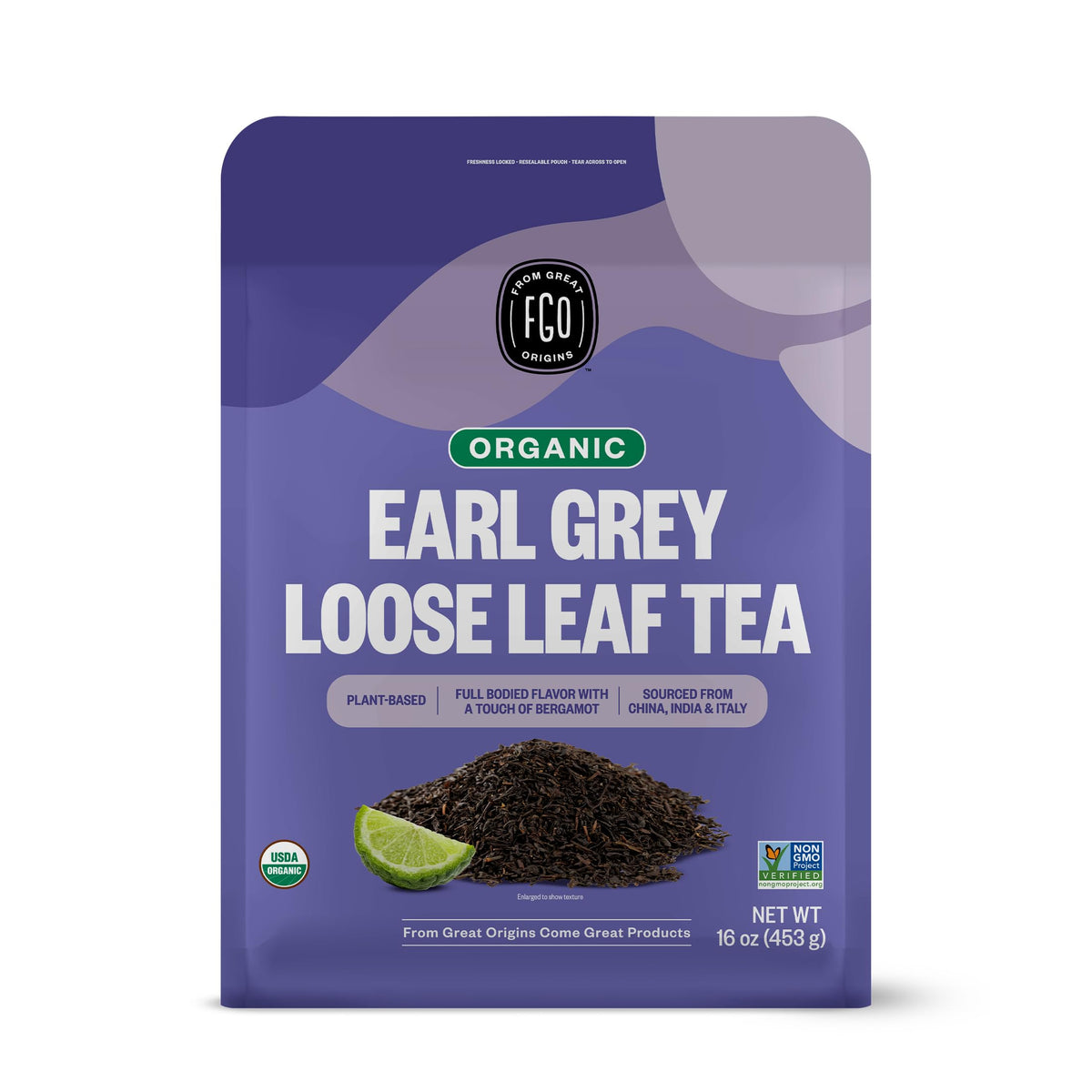FGO Organic Earl Grey Black Tea — 16 oz Loose Leaf (Resealable Bag)