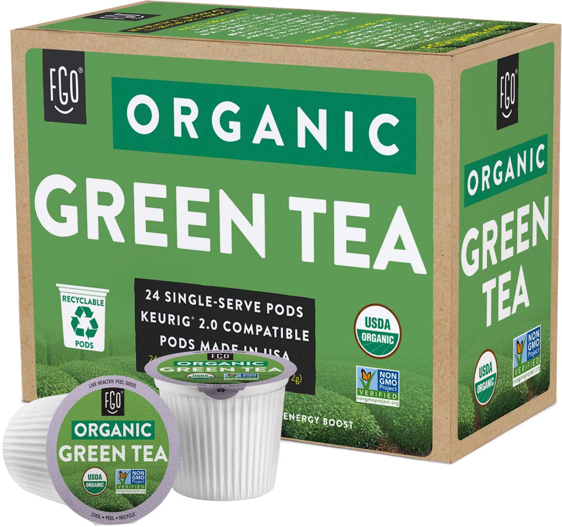 FGO Organic Green Tea K-Cup Pods for Keurig – 24 Count, USDA Organic, Non-GMO