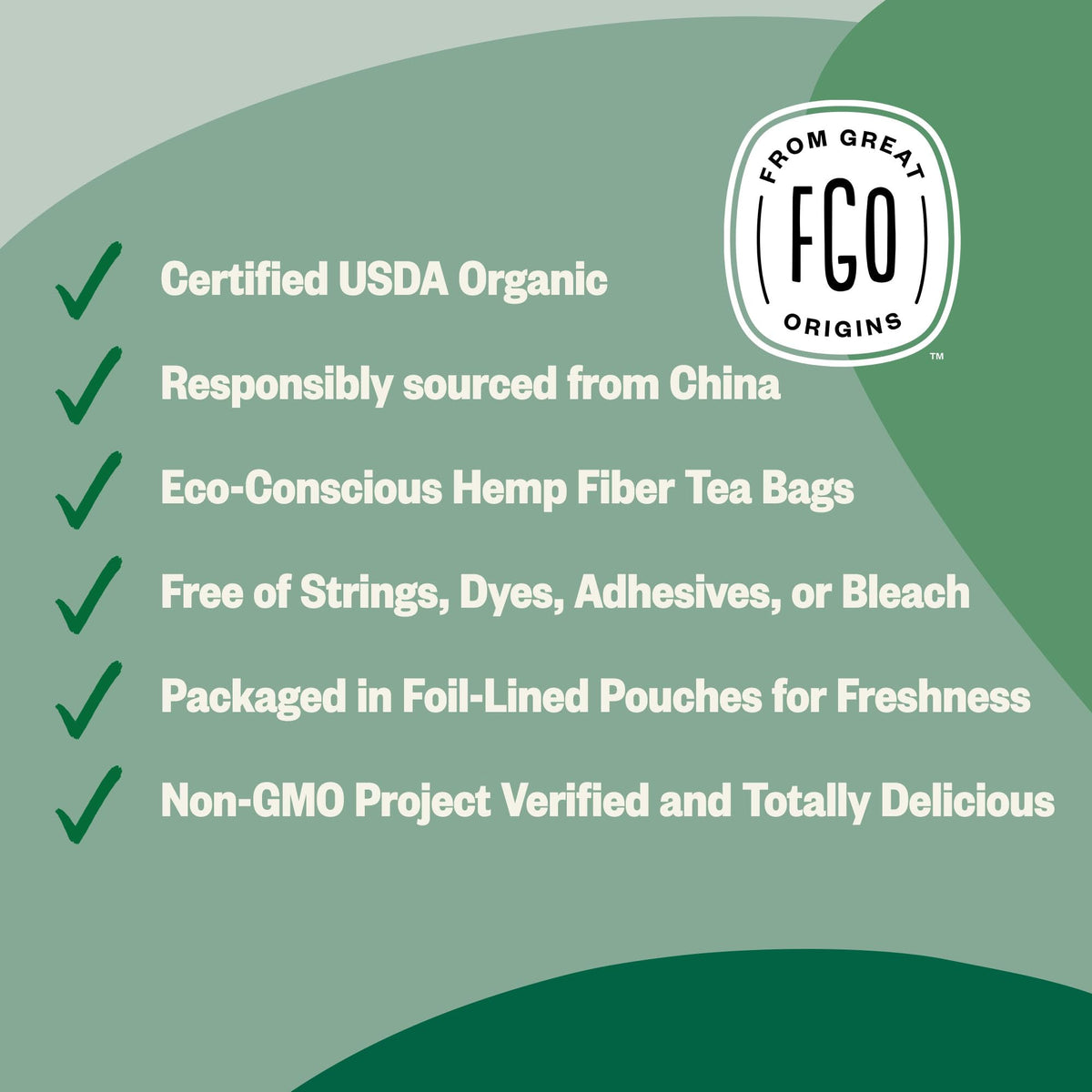FGO Organic Jasmine Green Tea – 100 Count, Eco-Conscious Tea Bags, Resealable Bag