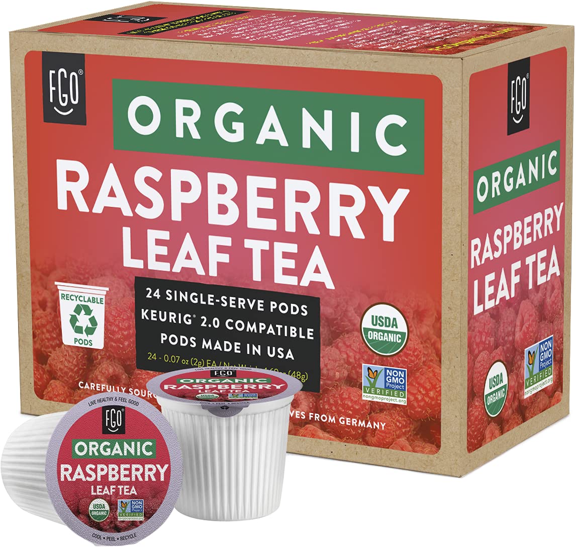 FGO Organic Raspberry Leaf Tea K-Cup Pods for Keurig – 24 Count, Caffeine-Free Herbal