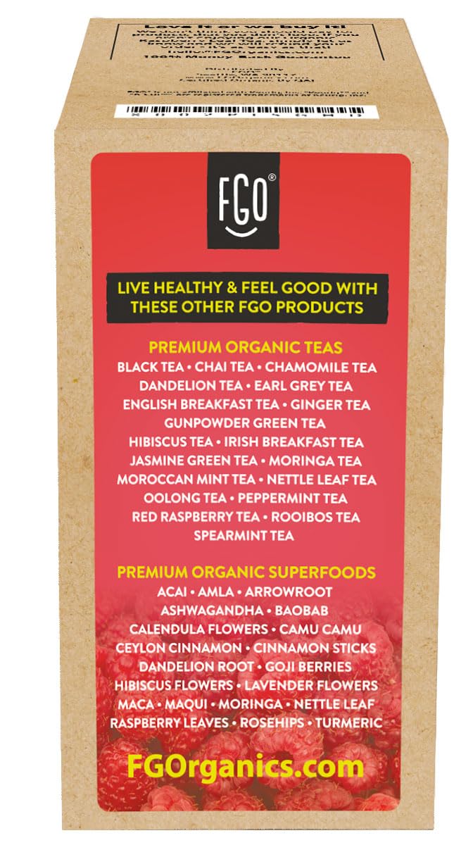 FGO Organic Raspberry Leaf Tea K-Cup Pods for Keurig – 24 Count, Caffeine-Free Herbal