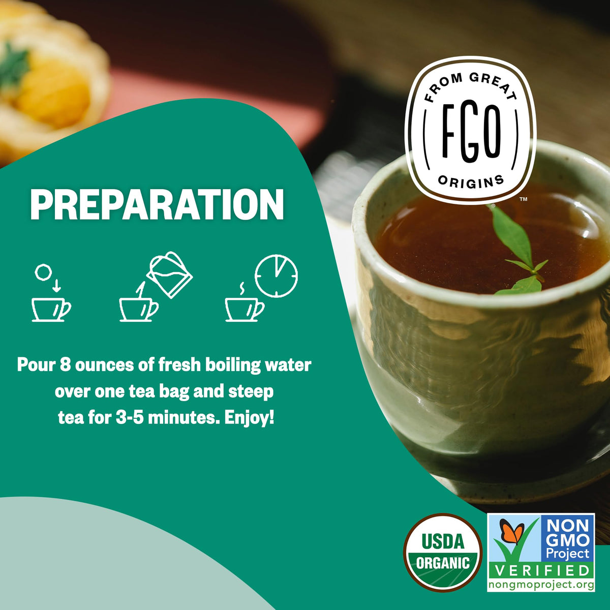 FGO Organic Spearmint Leaf Tea – 100 Count, Caffeine Free, Eco-Conscious Tea Bags, Pack of 1
