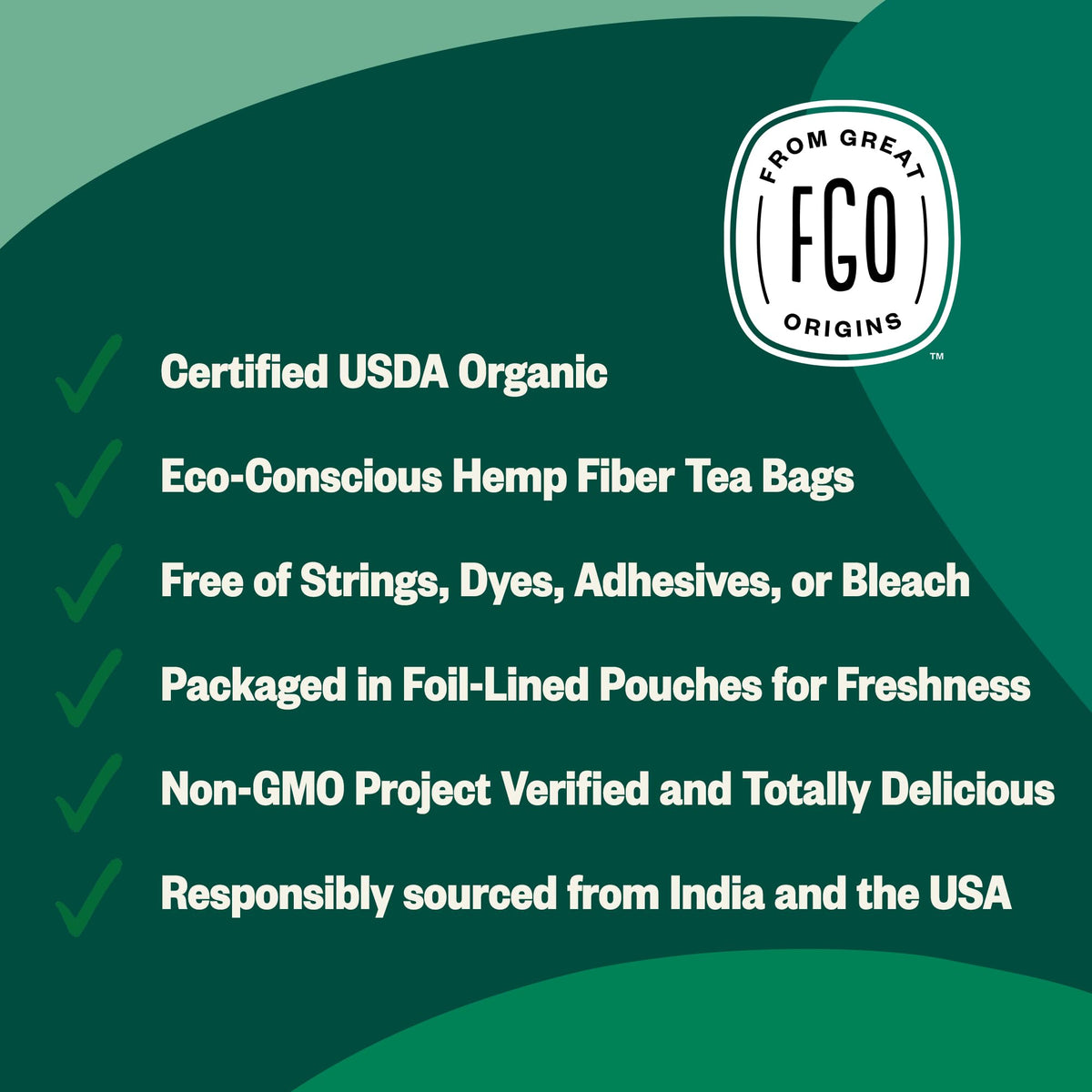 FGO Organic Moringa Mint Tea — 100 Eco-Conscious Tea Bags, Caffeine Free, Resealable Pack (Pack of 1)