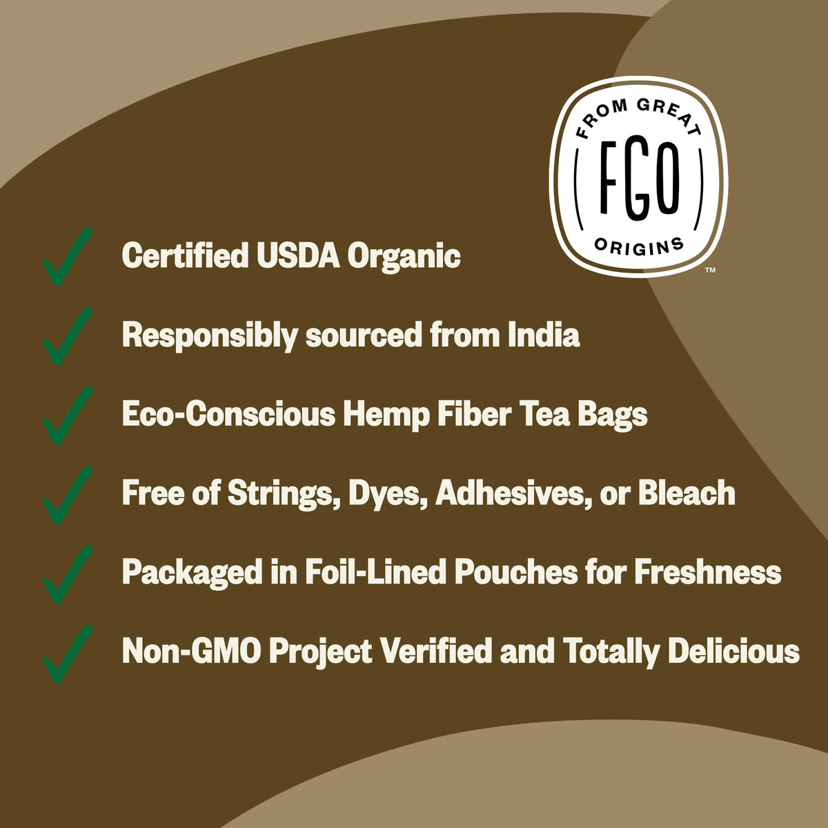 FGO Organic Ashwagandha Tea — 100 Tea Bags, Caffeine Free, Eco-Conscious & Resealable Pack of 1