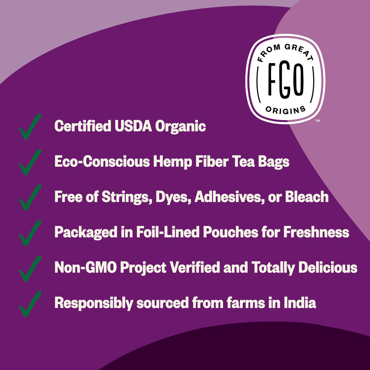 FGO Organic Tulsi Holy Basil Tea | 100 Count, Eco-Conscious Tea Bags, Caffeine Free, Resealable Bag