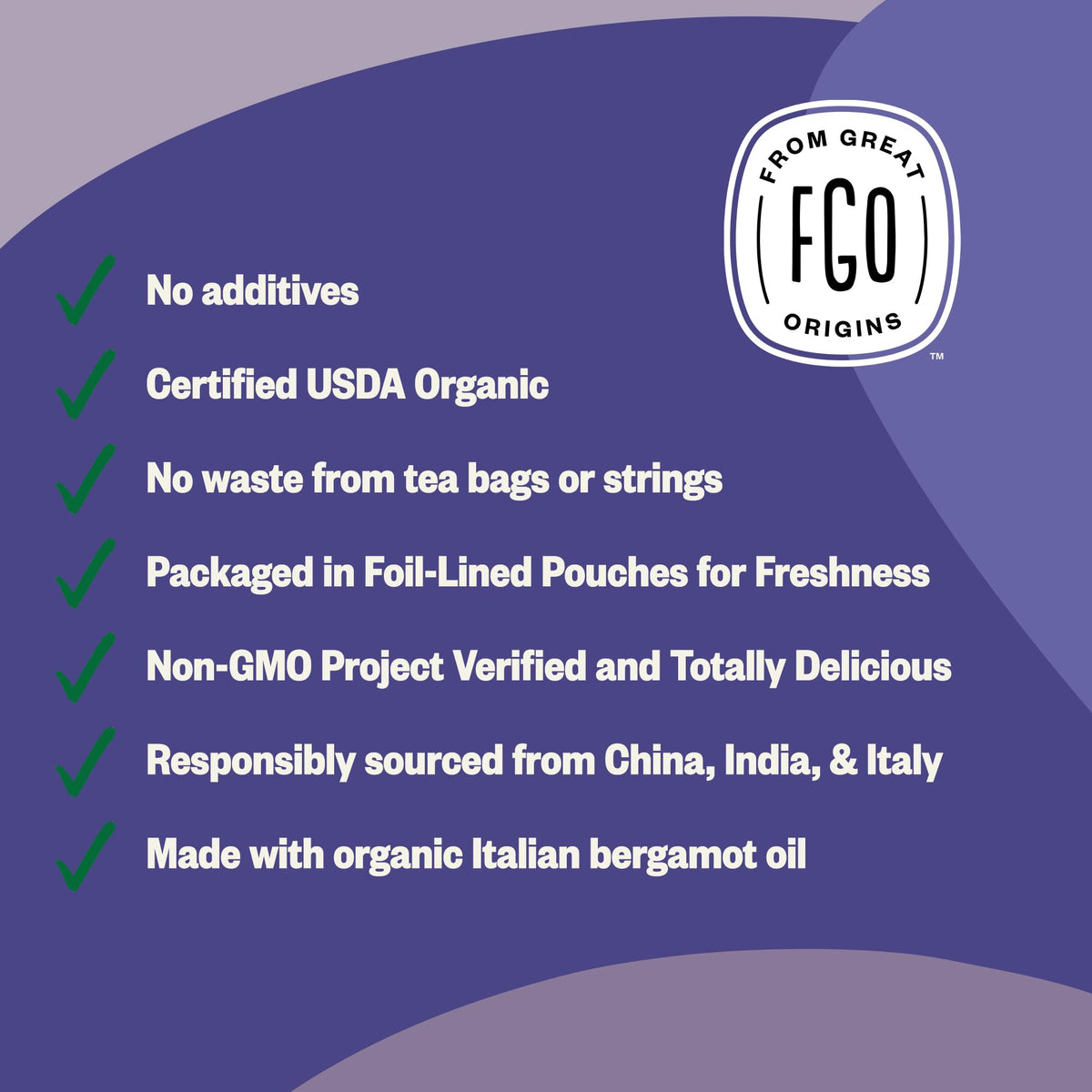 FGO Organic Earl Grey Black Tea — 16 oz Loose Leaf (Resealable Bag)