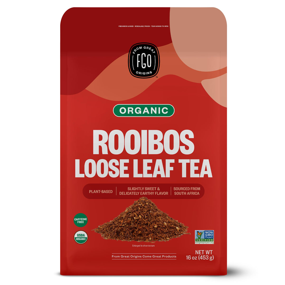 FGO Organic Rooibos Tea – Caffeine Free Loose Leaf, 16 Oz Bulk (Pack of 1)