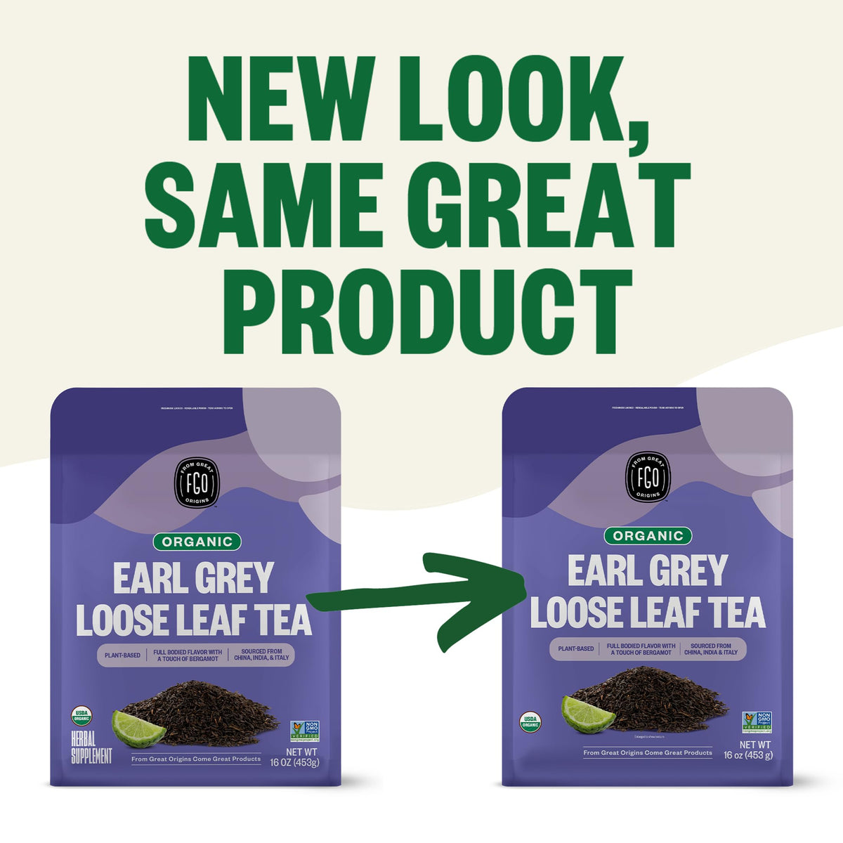 FGO Organic Earl Grey Black Tea — 16 oz Loose Leaf (Resealable Bag)