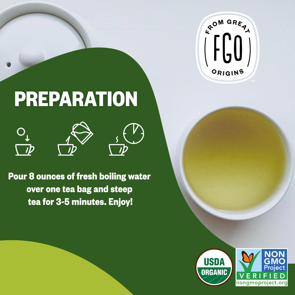 FGO Organic Moroccan Mint Green Tea - 100 Eco-Conscious Bags | Resealable Kraft Bag (Pack of 1)
