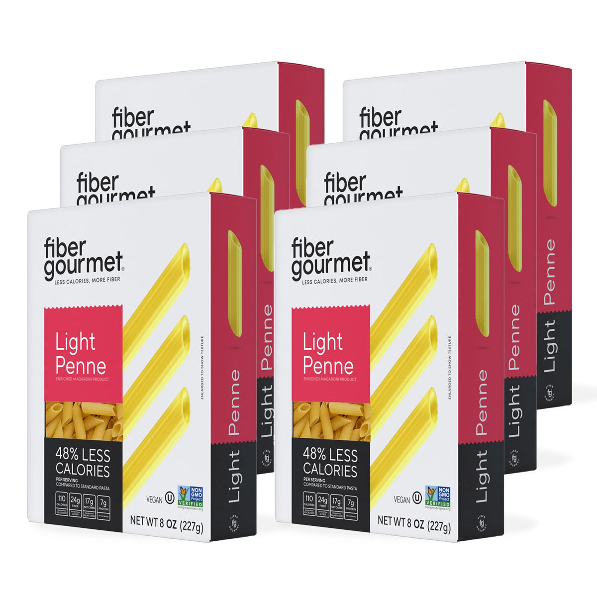 Fiber Gourmet Light Penne – Low Net Carb Pasta with 24g Fiber, 110 Calories per Serving, Made in Italy (6 Pack)