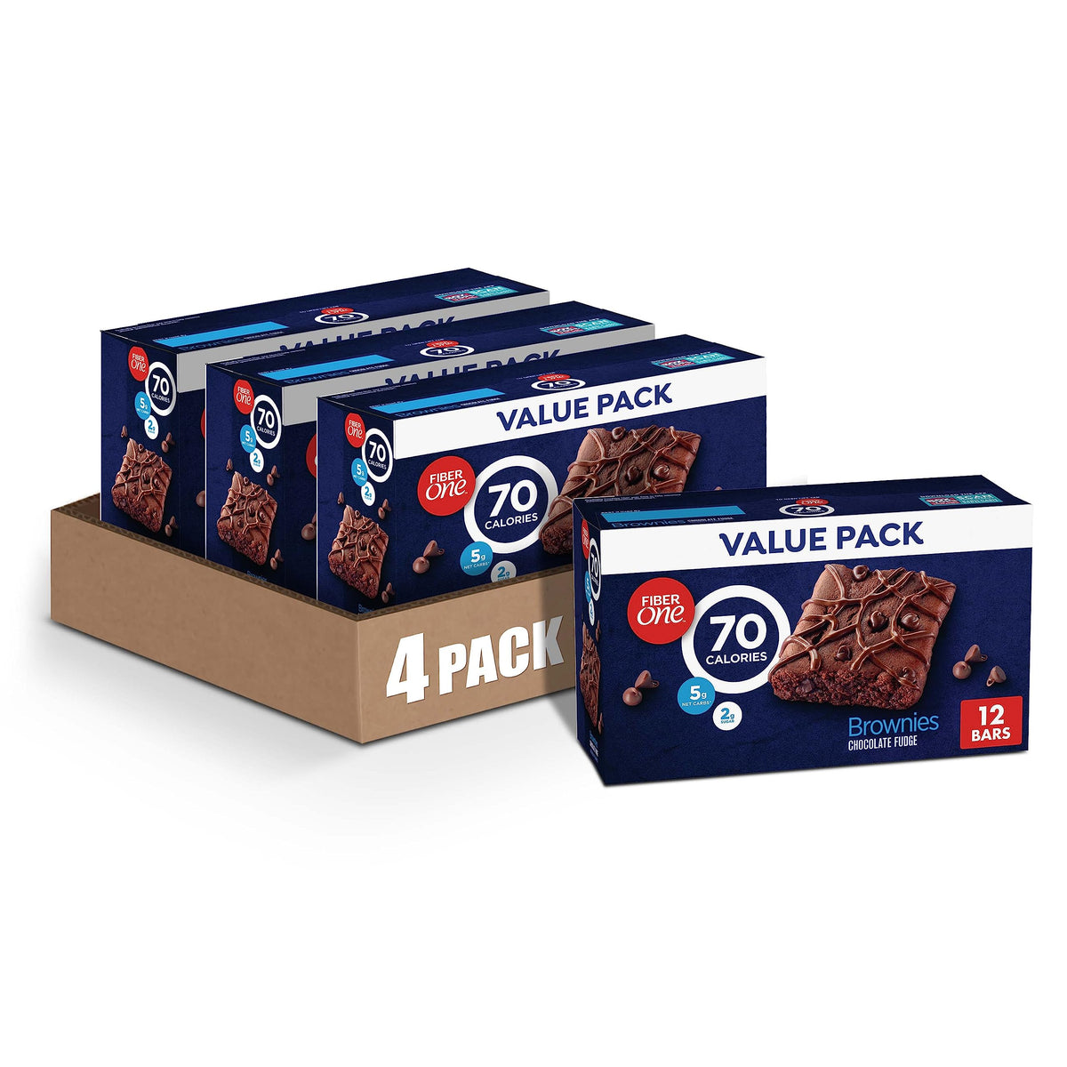 Fiber One 70 Calorie Chocolate Fudge Brownies — 12 Bars (Pack of 4)